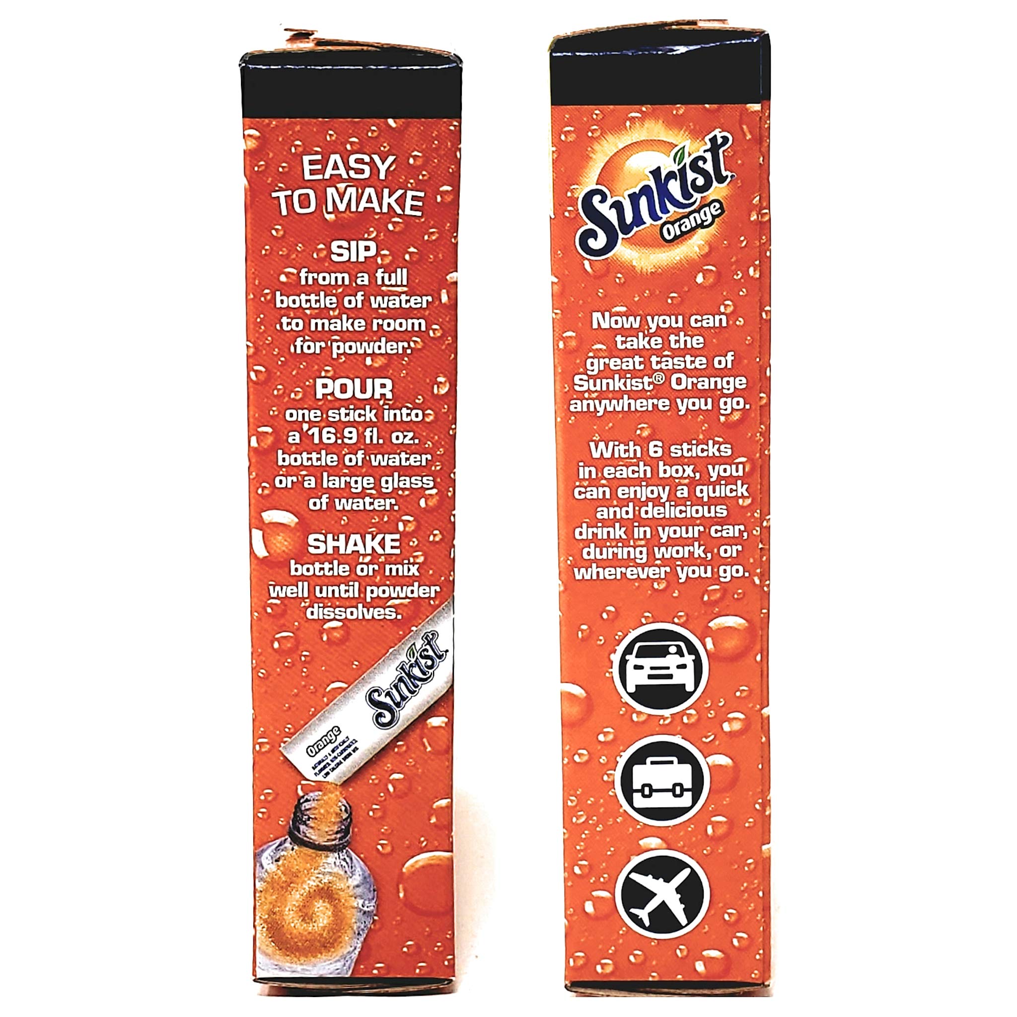 Sunkist orange packet with powder, bright citrus flavor ready in seconds