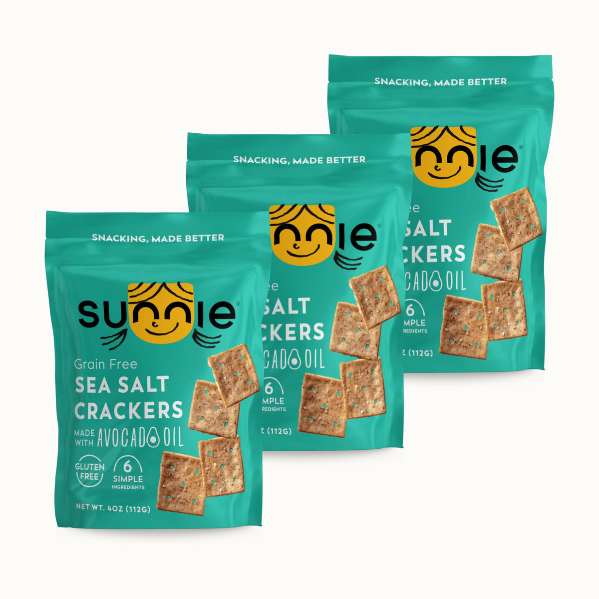 Sunnie front packaging showing sea salt flavor and clean ingredients