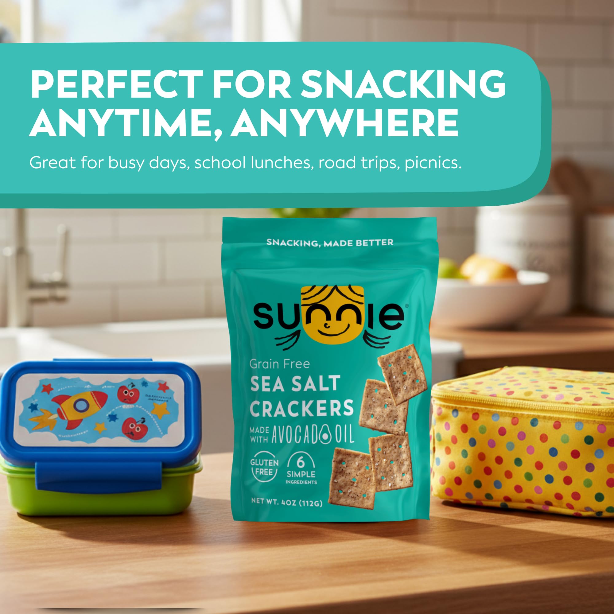 Sunnie ingredients display with cassava and flaxseed showing simple-ingredient benefit