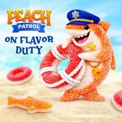 SUNNY ISLAND close-up of peach ring texture highlighting soft, chewy bite
