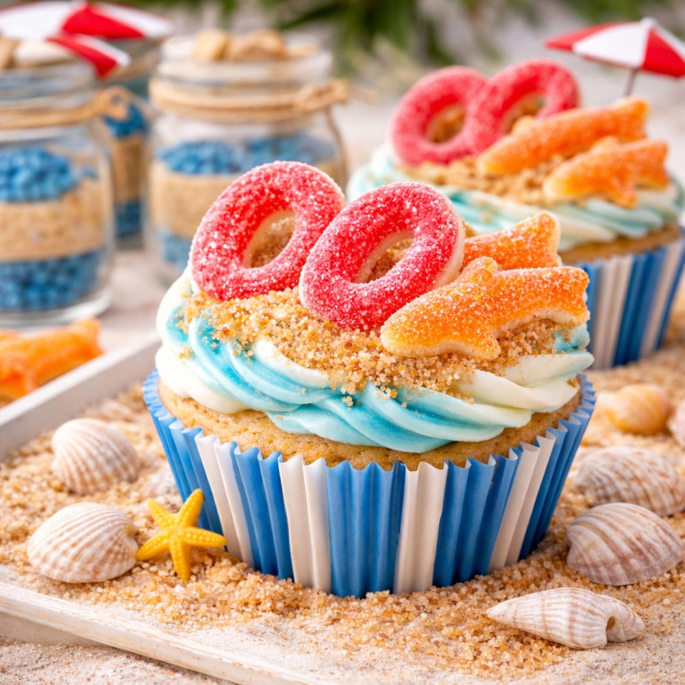 SUNNY ISLAND used as cupcake topper showing decorative peach candy benefit