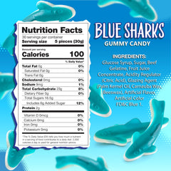 SUNNY ISLAND gummy close-up showing shark texture and chew appeal