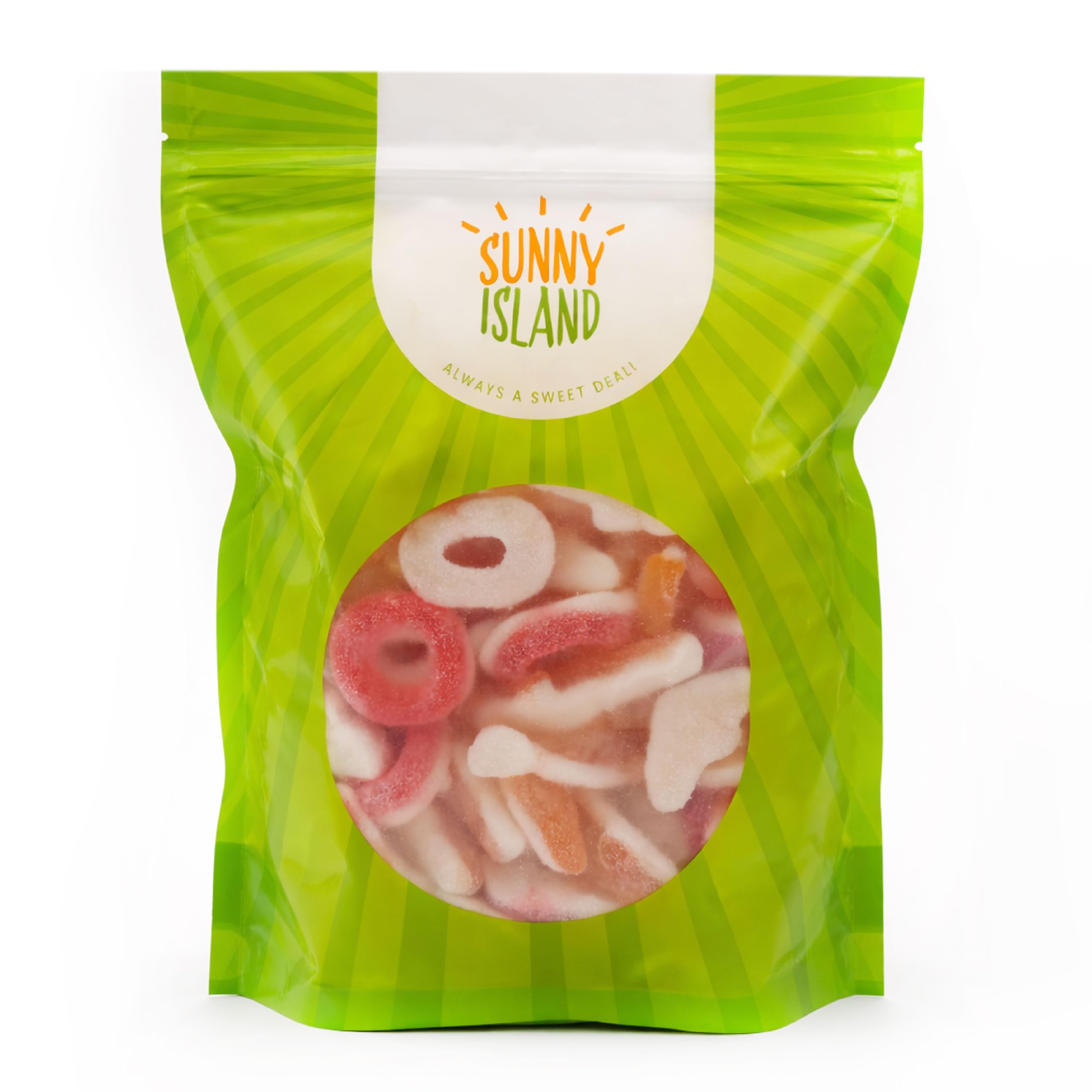 SUNNY ISLAND scale comparison next to ruler showing 2 lb bag quantity