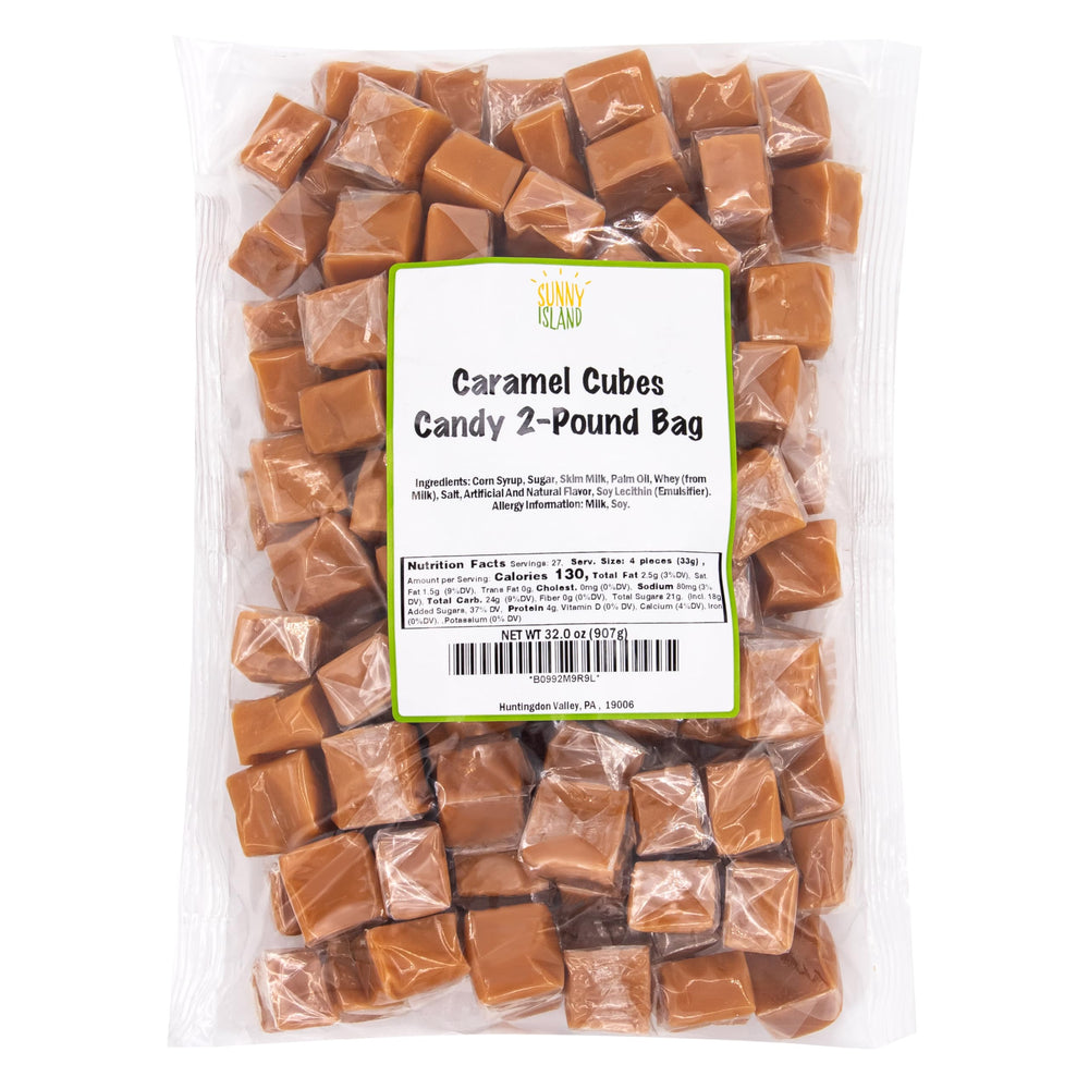SUNNY ISLAND caramels next to ruler size comparison for portion clarity