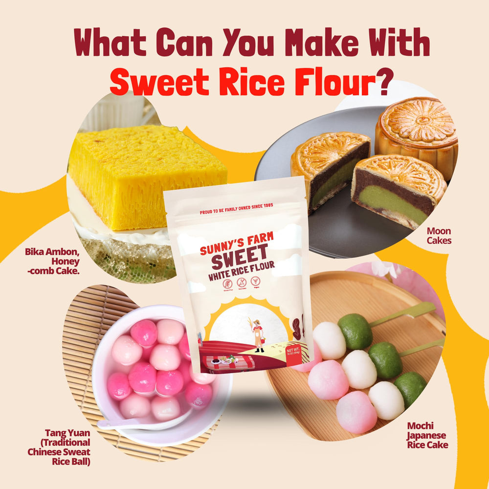 SUNNY’S FARM ingredient label close-up verifying non-GMO Thai sweet rice origin