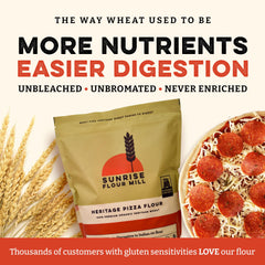 Sunrise Flour Mill baked pizza crust with crisp blistering demonstrating oven performance