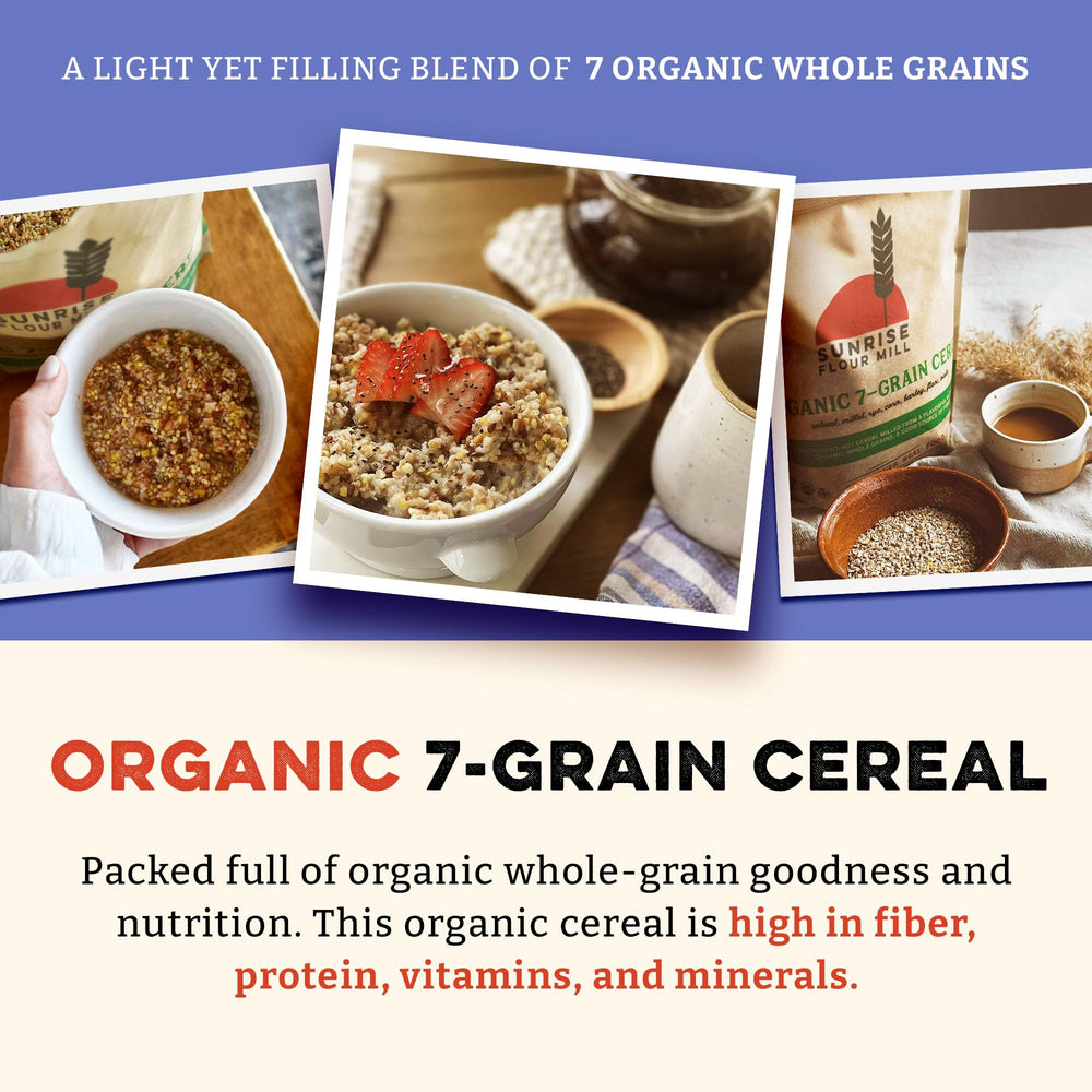Sunrise Flour Mill portion beside measuring cup for scale showing serving size and meal planning benefit