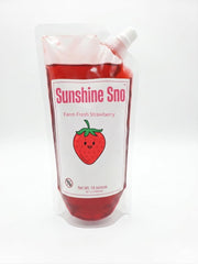 Sunshine Sno front pouch showing organic strawberry label and clean ingredients