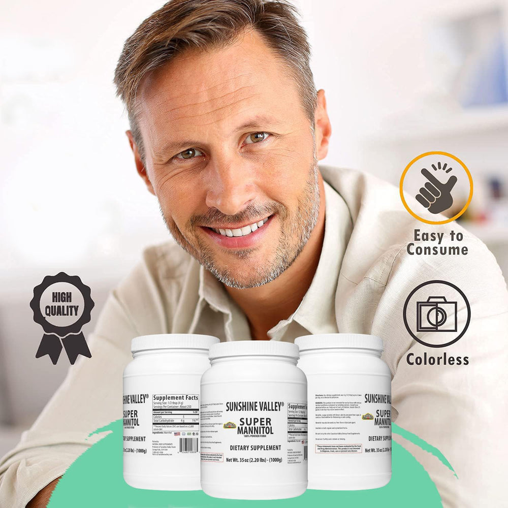 Baking counter with Sunshine Valley mannitol and ingredients showing versatile recipe use