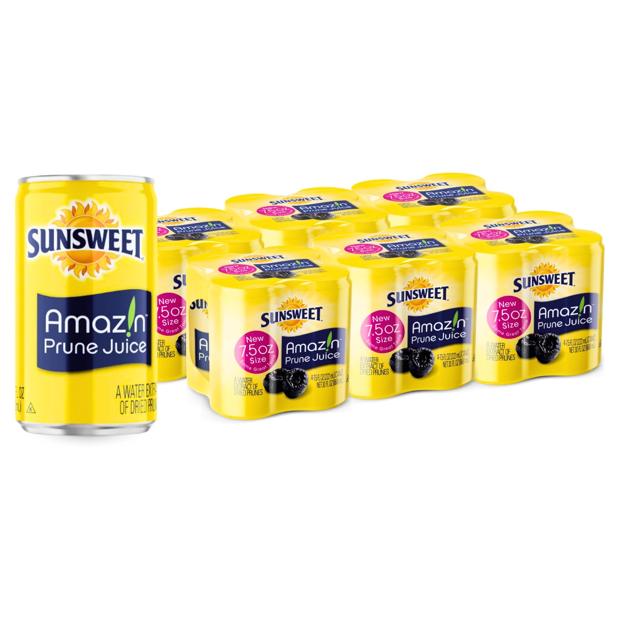 Sunsweet front packaging showing unsweetened prune juice and convenience
