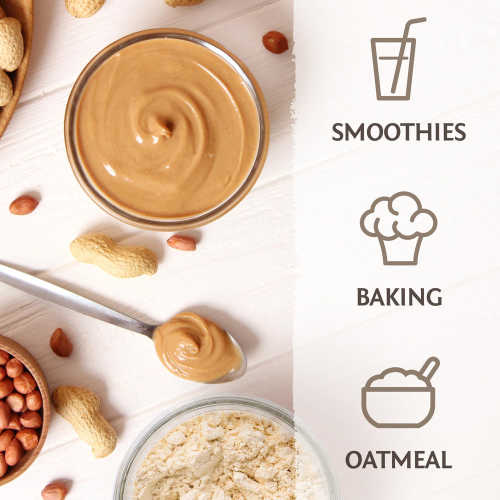 Glass smoothie with Sunwarrior peanut powder being blended for added plant protein