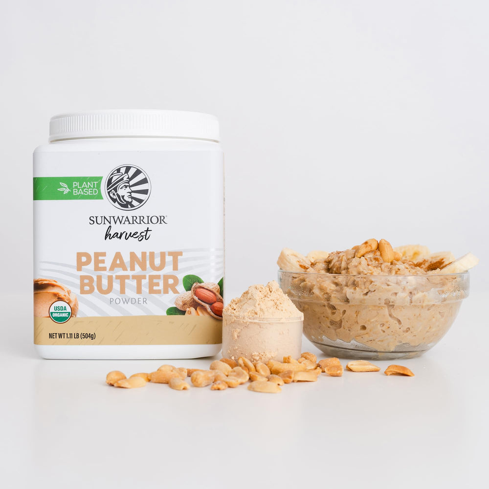 Toast topped with rehydrated Sunwarrior peanut powder spread showing lower-fat peanut flavor