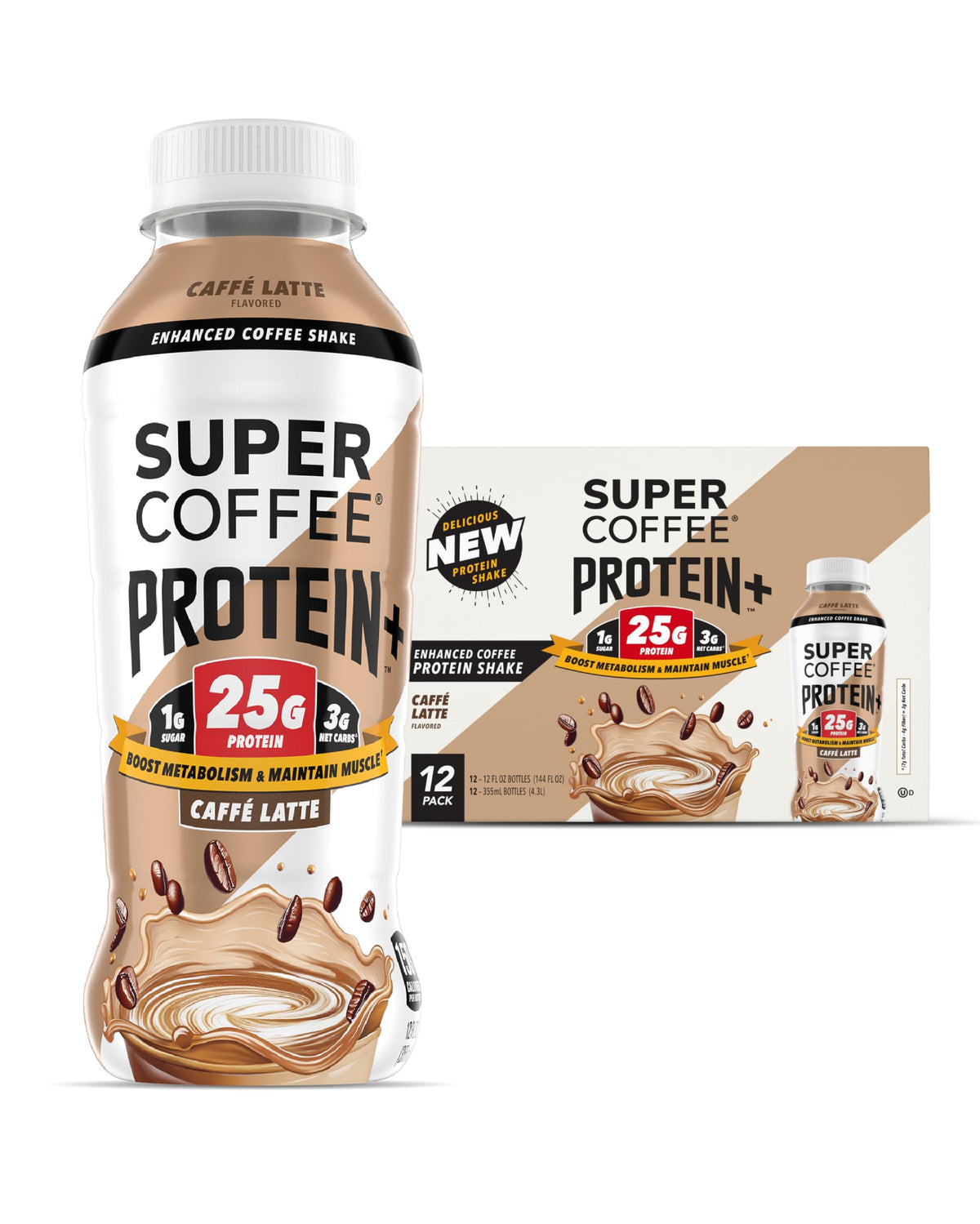SUPER COFFEE front packaging showing caffe latte can and nutrition benefits
