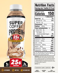 SUPER COFFEE close-up of side label highlighting protein and no sugar