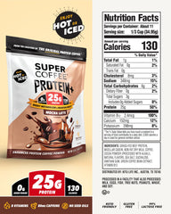 SUPER COFFEE powder close-up on spoon highlighting smooth, mixable texture