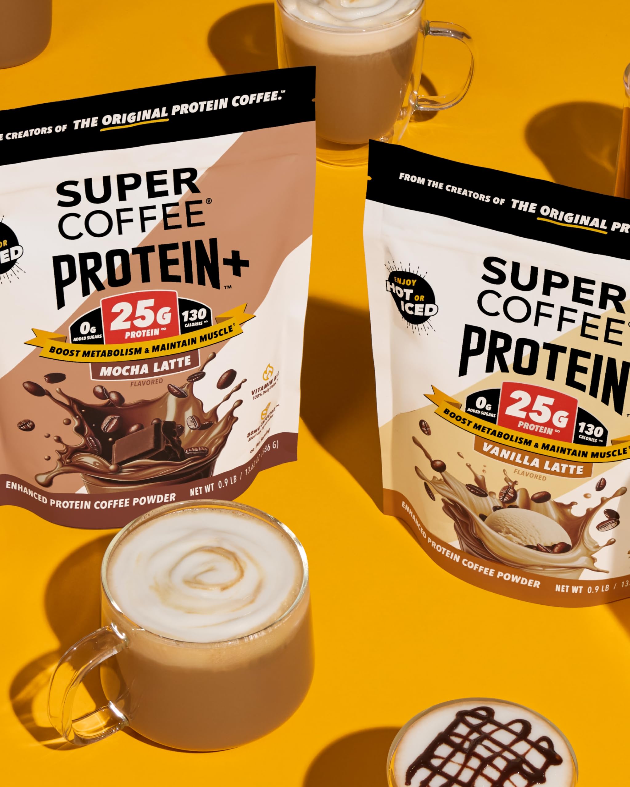 SUPER COFFEE powder being poured to show fine texture and easy mixing