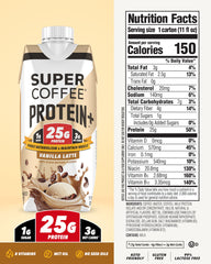 SUPER COFFEE vanilla side label with nutrition facts for informed choice