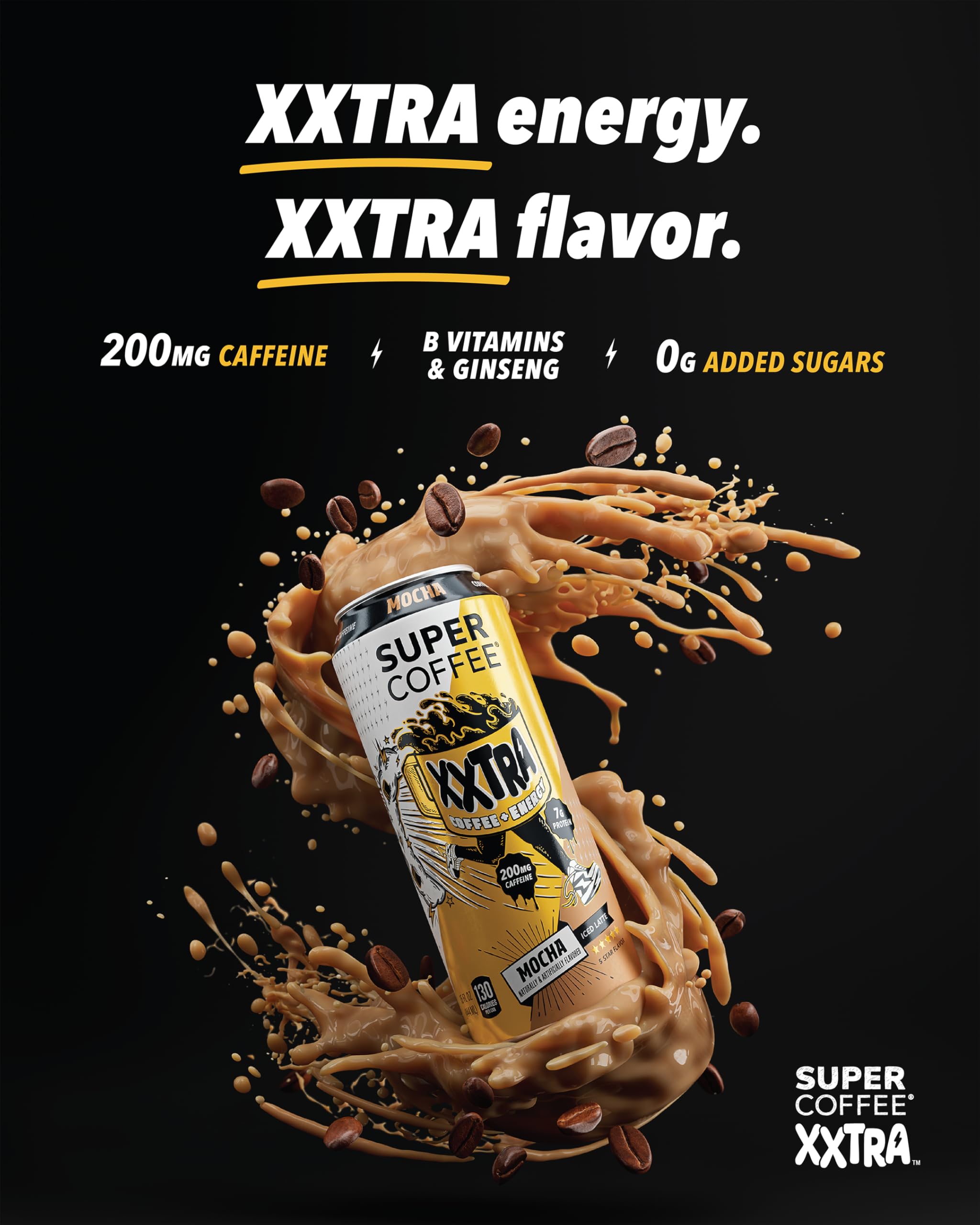 SUPER COFFEE XXTRA caramel open can with creamy foam ready to drink