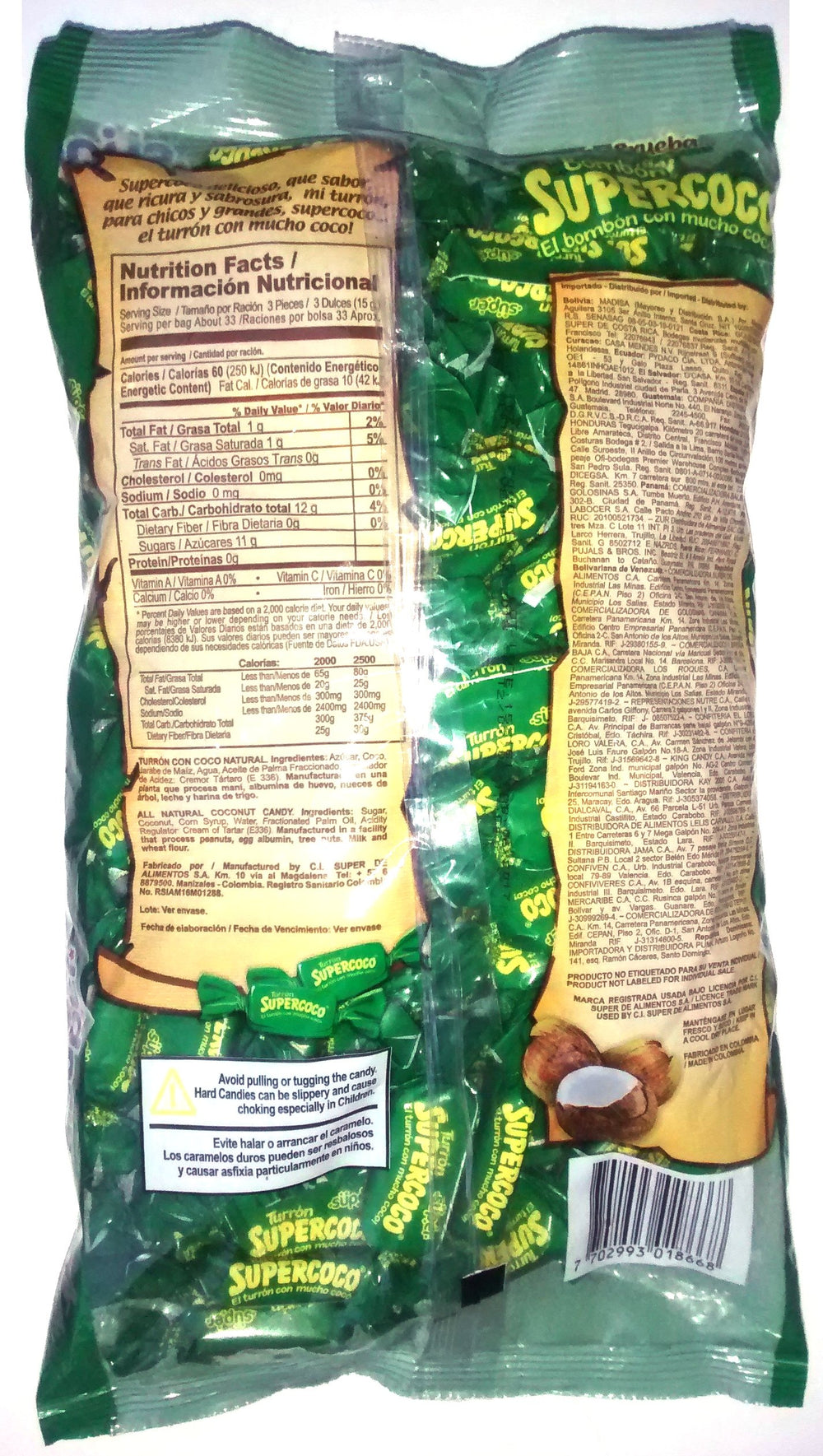 Super Supercoco size comparison in hand showing 100-piece bag convenience for sharing