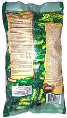 Super Supercoco size comparison in hand showing 100-piece bag convenience for sharing