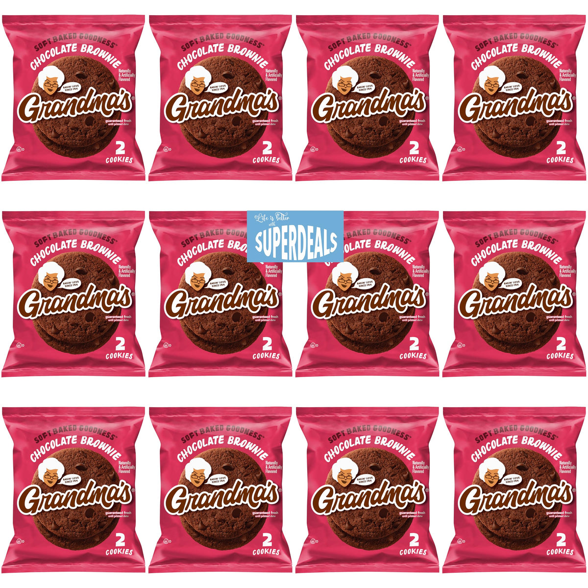 SUPERDEALS front-packaging of Grandma's Cookies showing 2.50 oz bag and branding, ideal for gifting