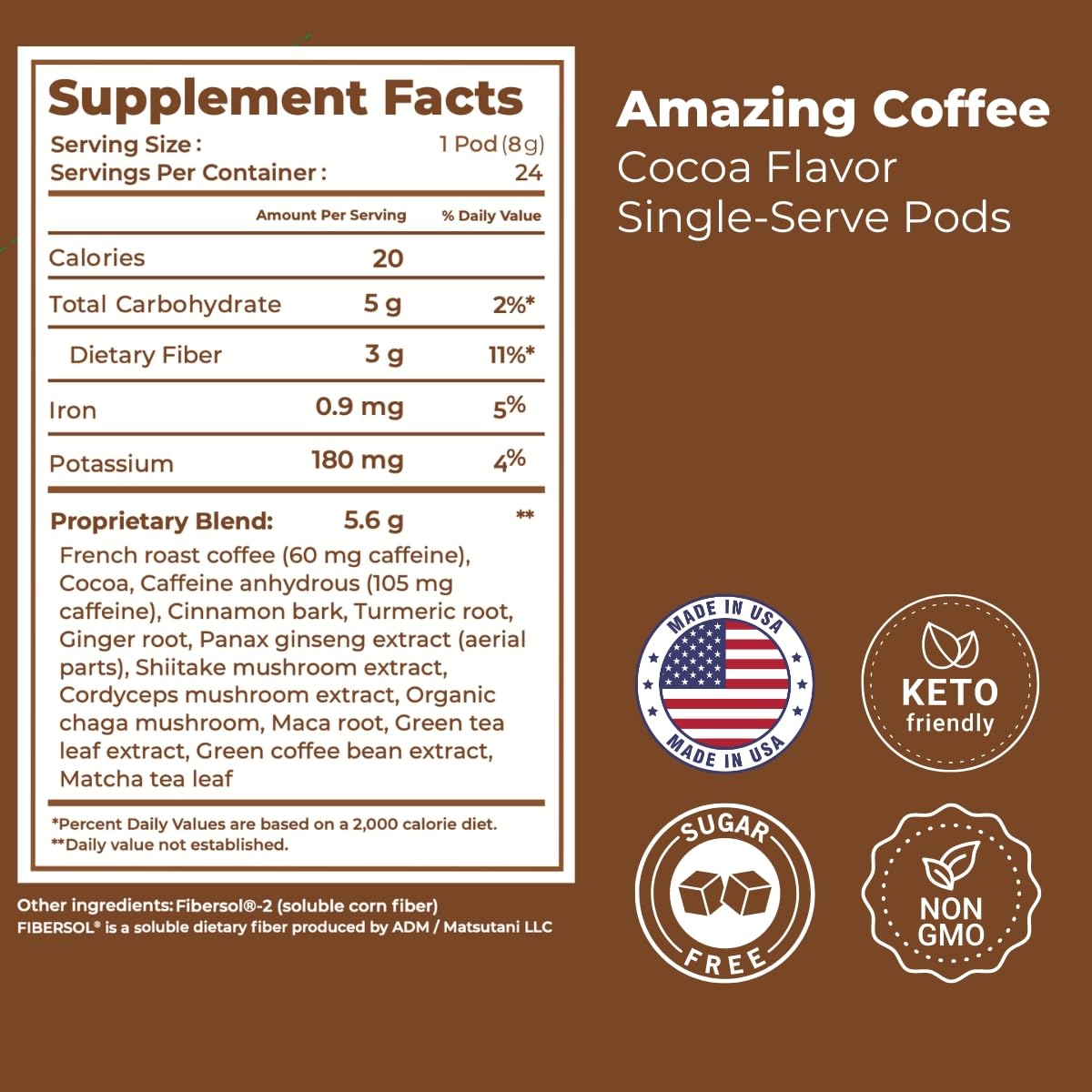 Superfoods Company cocoa variant detail emphasizing chocolate notes and added flavor