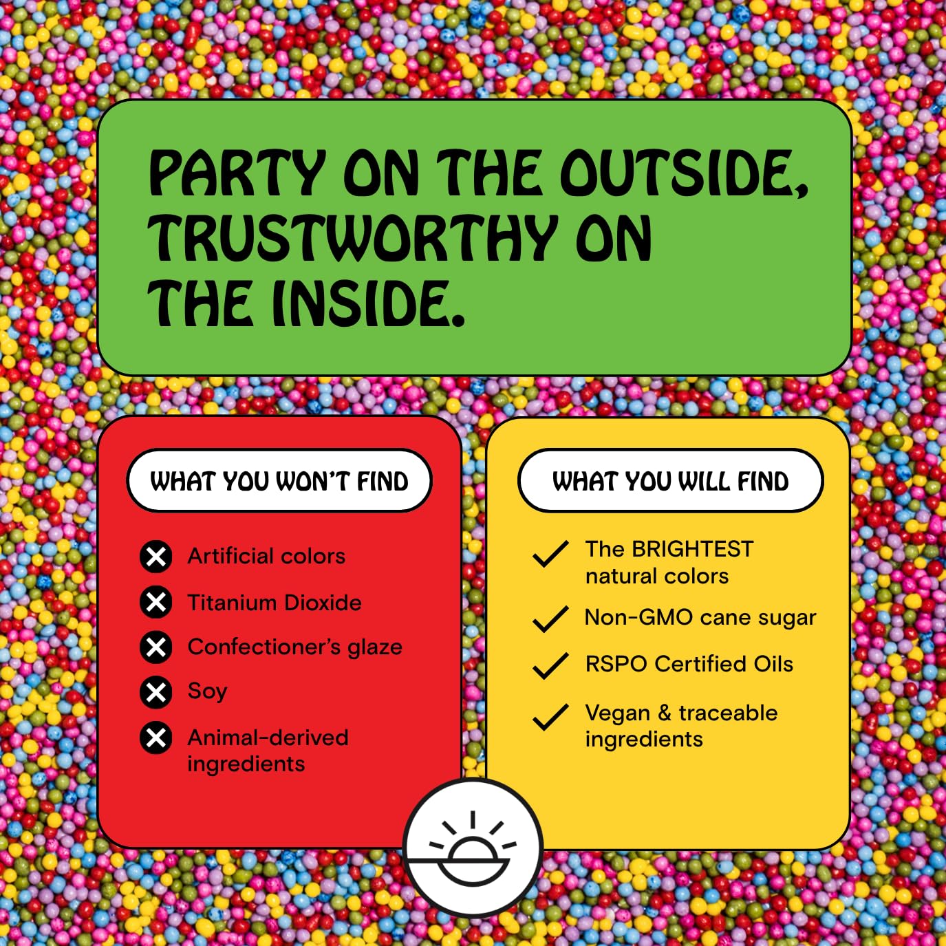 Close-up of Supernatural nonpareils texture, shows vibrant plant-based color