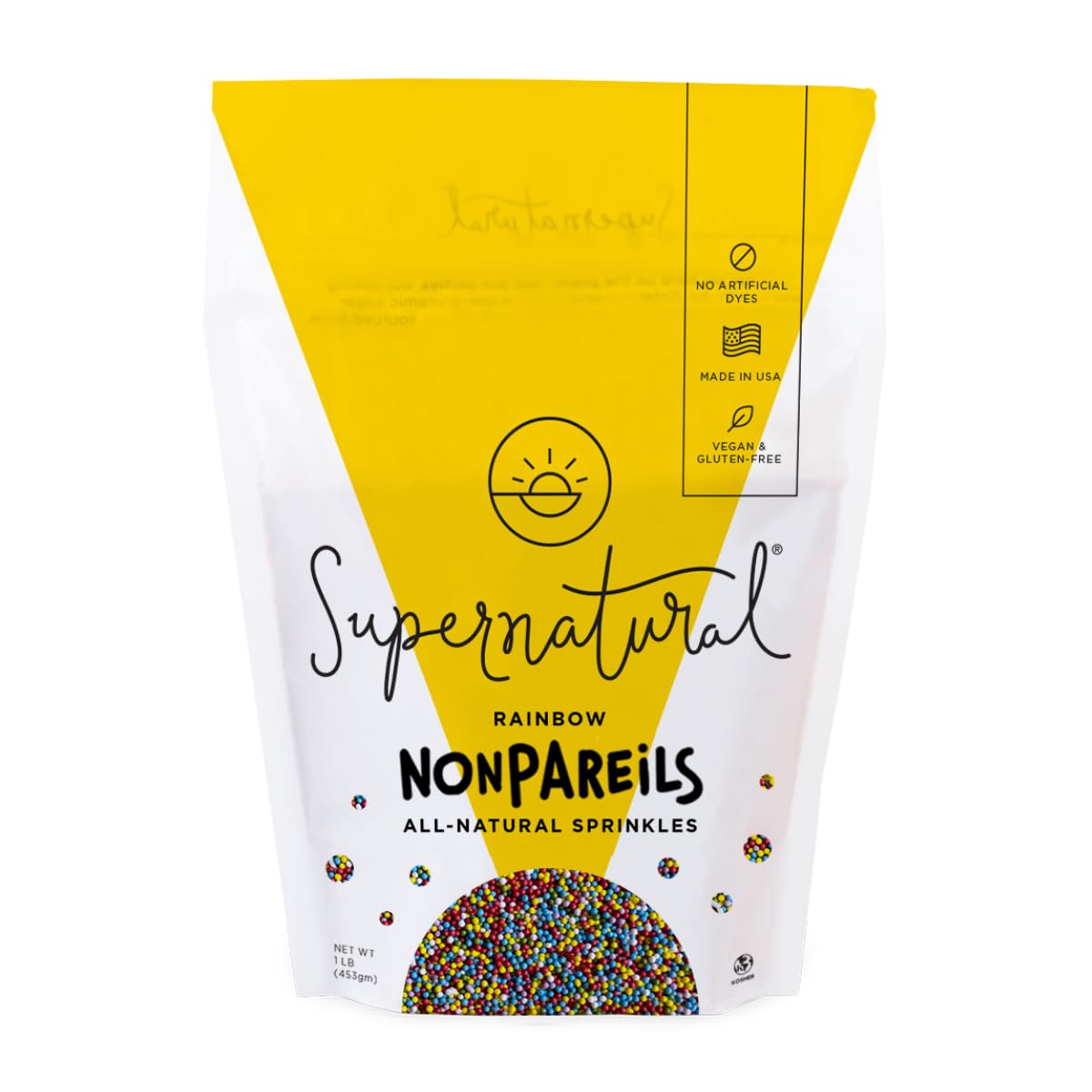 Supernatural front packaging showing jar and label, highlights dye-free benefit