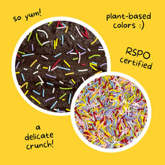 Supernatural rainbow crunchies close-up texture shot, reveals crispy tapioca crunch for contrast
