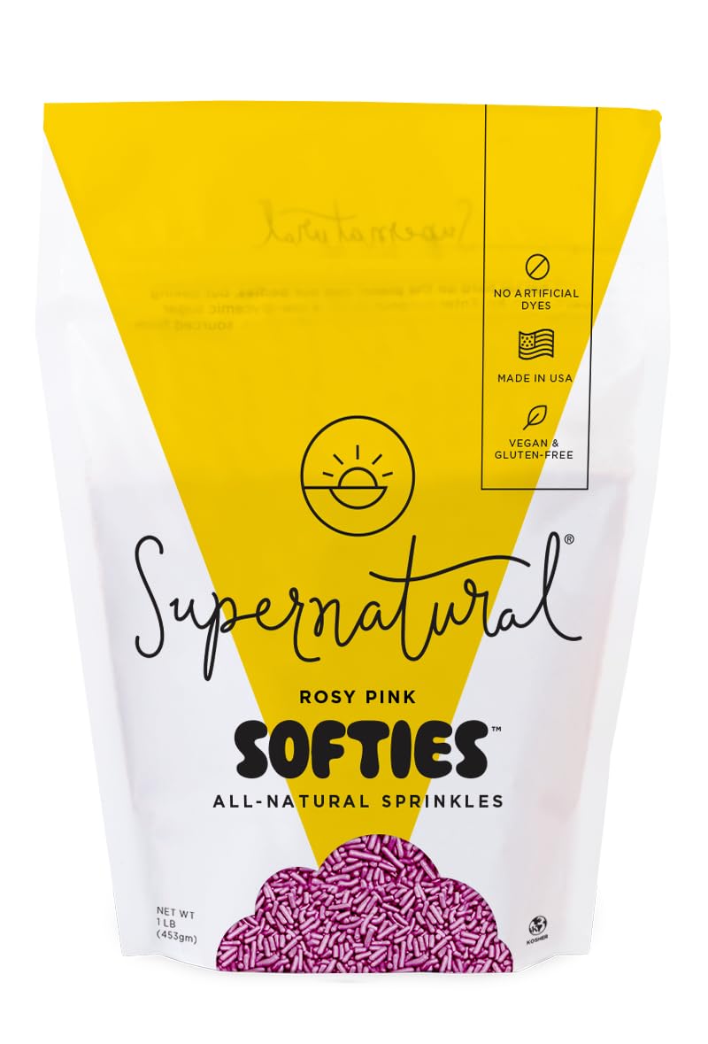 Supernatural front packaging showing rosy pink softies and clear jar, highlights clean ingredients