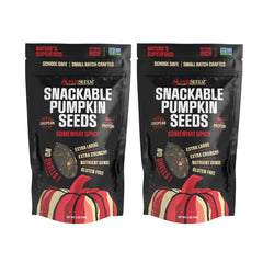 SuperSeedz front packaging showing 5oz spicy pumpkin seeds and brand