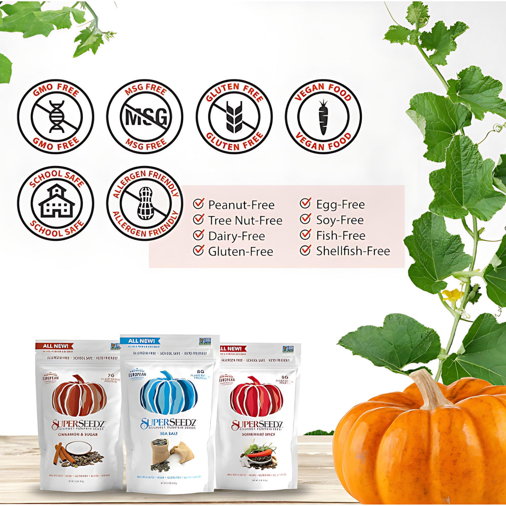 SuperSeedz package label close-up showing ingredient transparency and nutrition