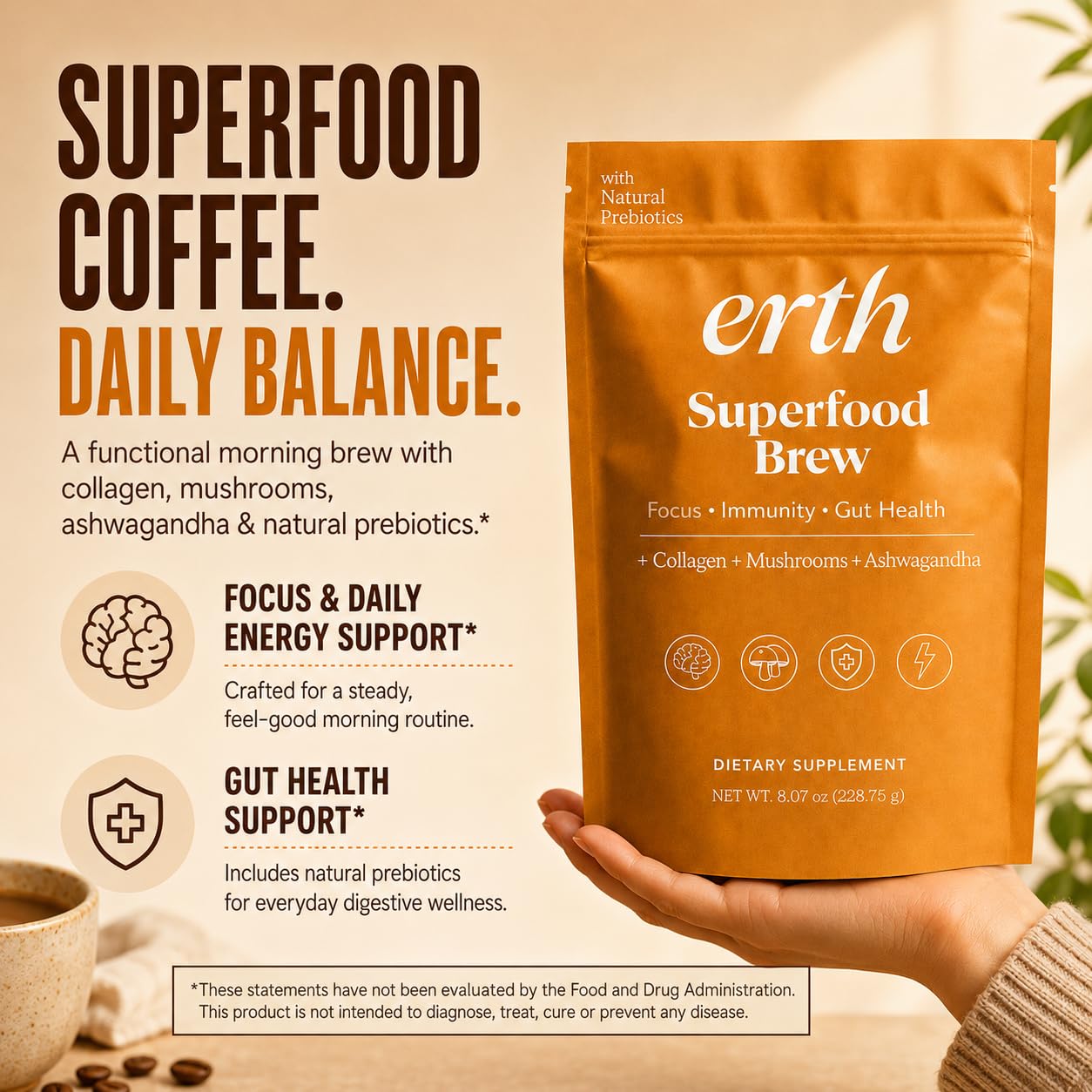 Supreme Detox Erth milk froth being poured for creamy texture benefit