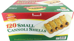 Supremo Italiano front packaging showing 120 small cannoli shells and product details, convenient for events