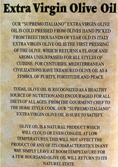 Supremo Italiano label detail highlighting Italian packing and extra virgin quality