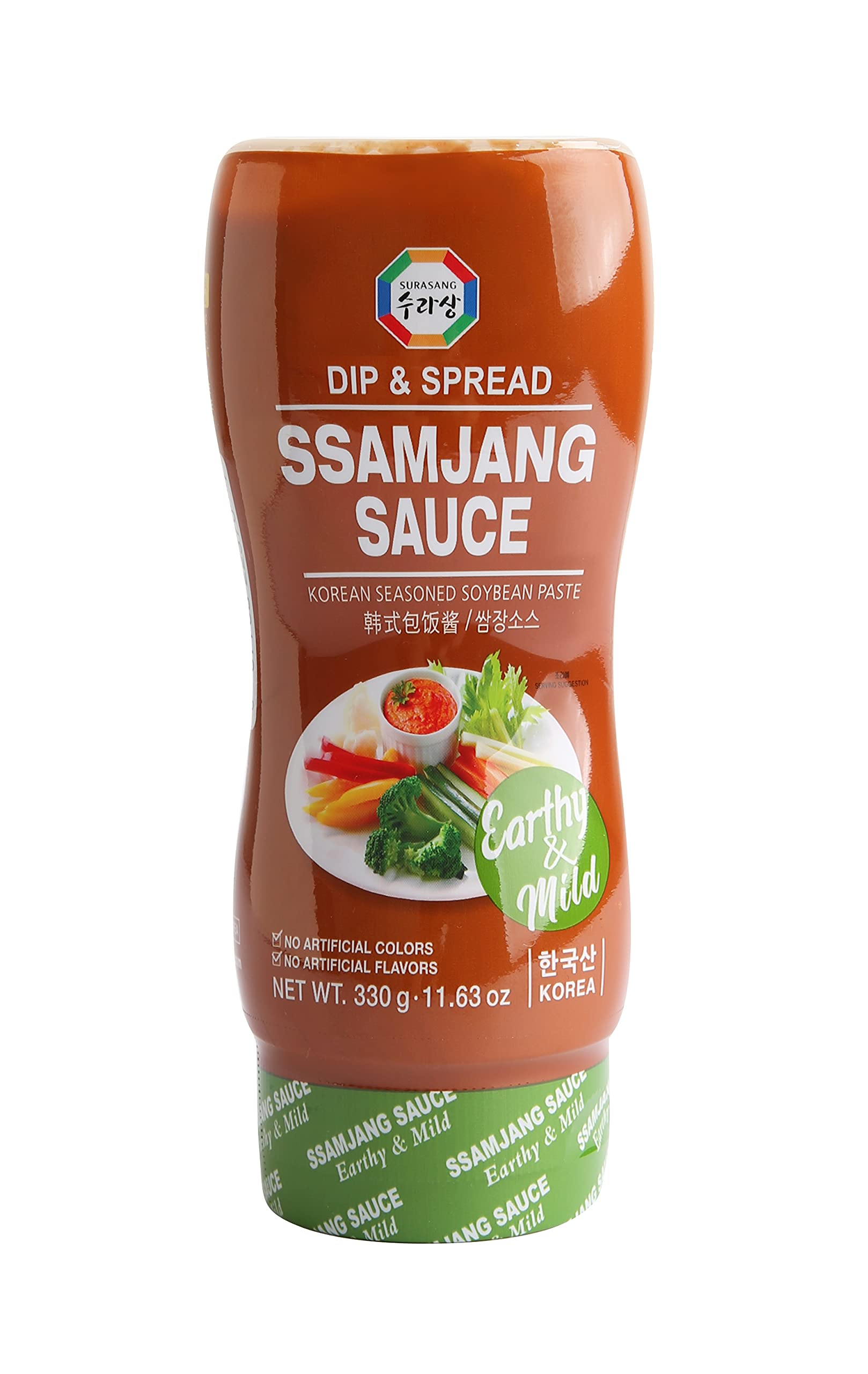 Surasang ssamjang front jar showing brand and mild flavor benefits