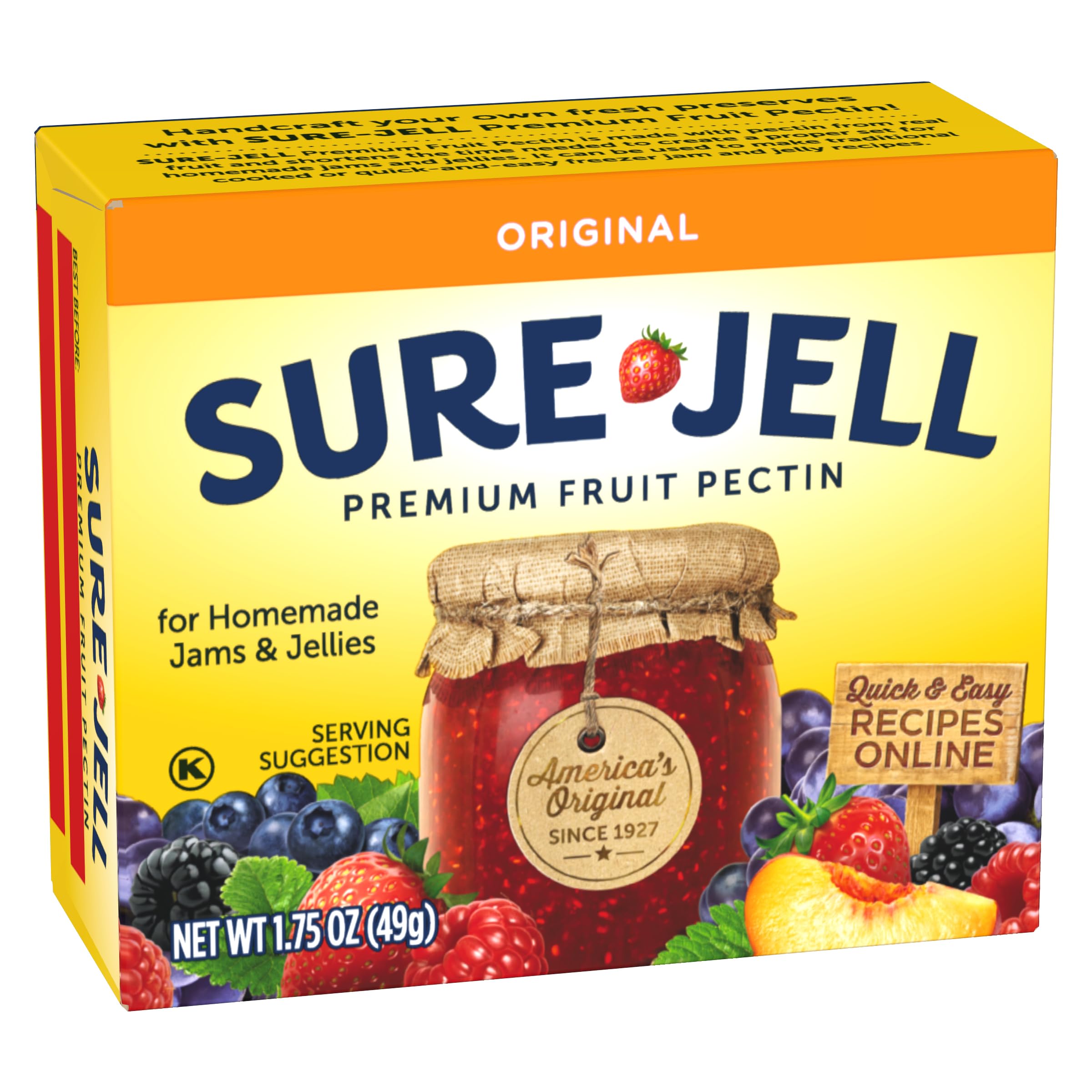 Sure-Jell opened box displaying sealed powder packets and convenience