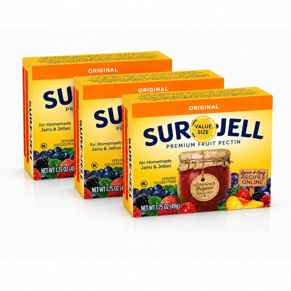 EH95 LLC Sure-Jell front packaging showing three 1.75 oz boxes and value pack benefit