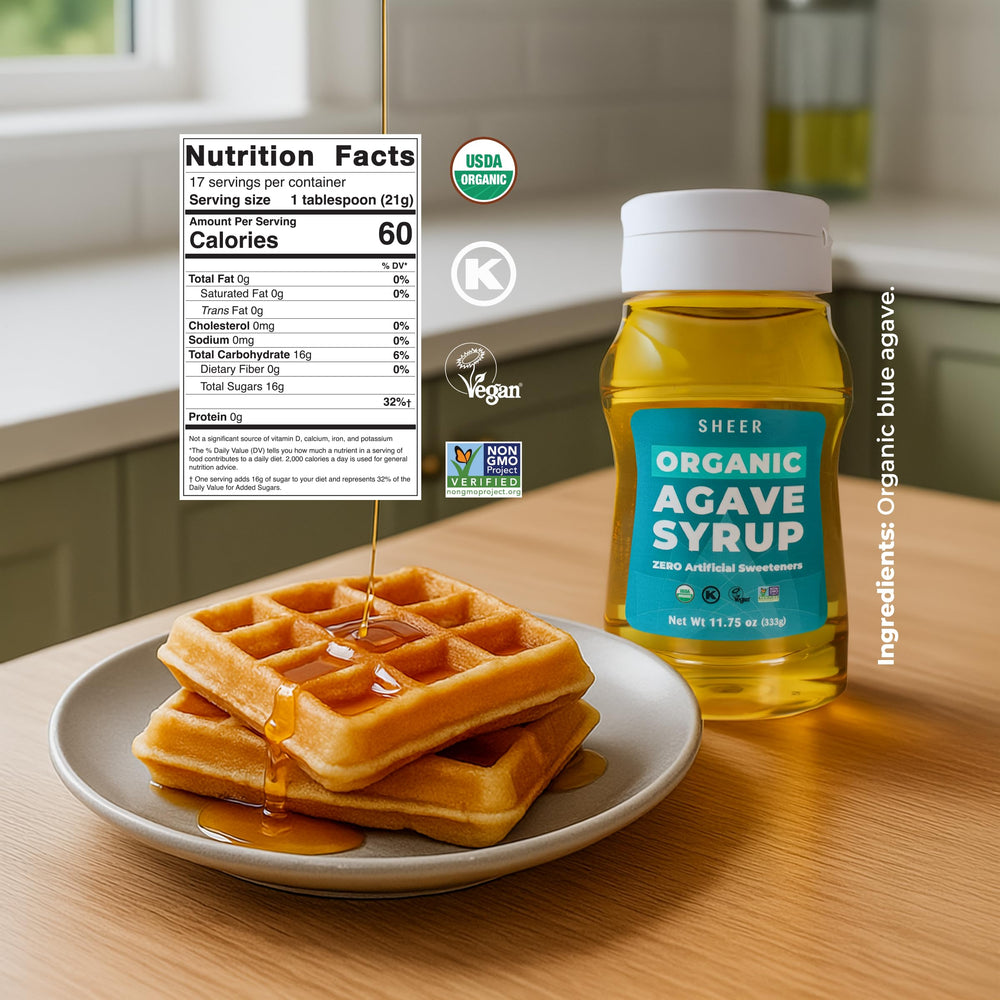 THE SUSTAINABLE AGAVE COMPANY label detail displays organic certification and ingredient clarity