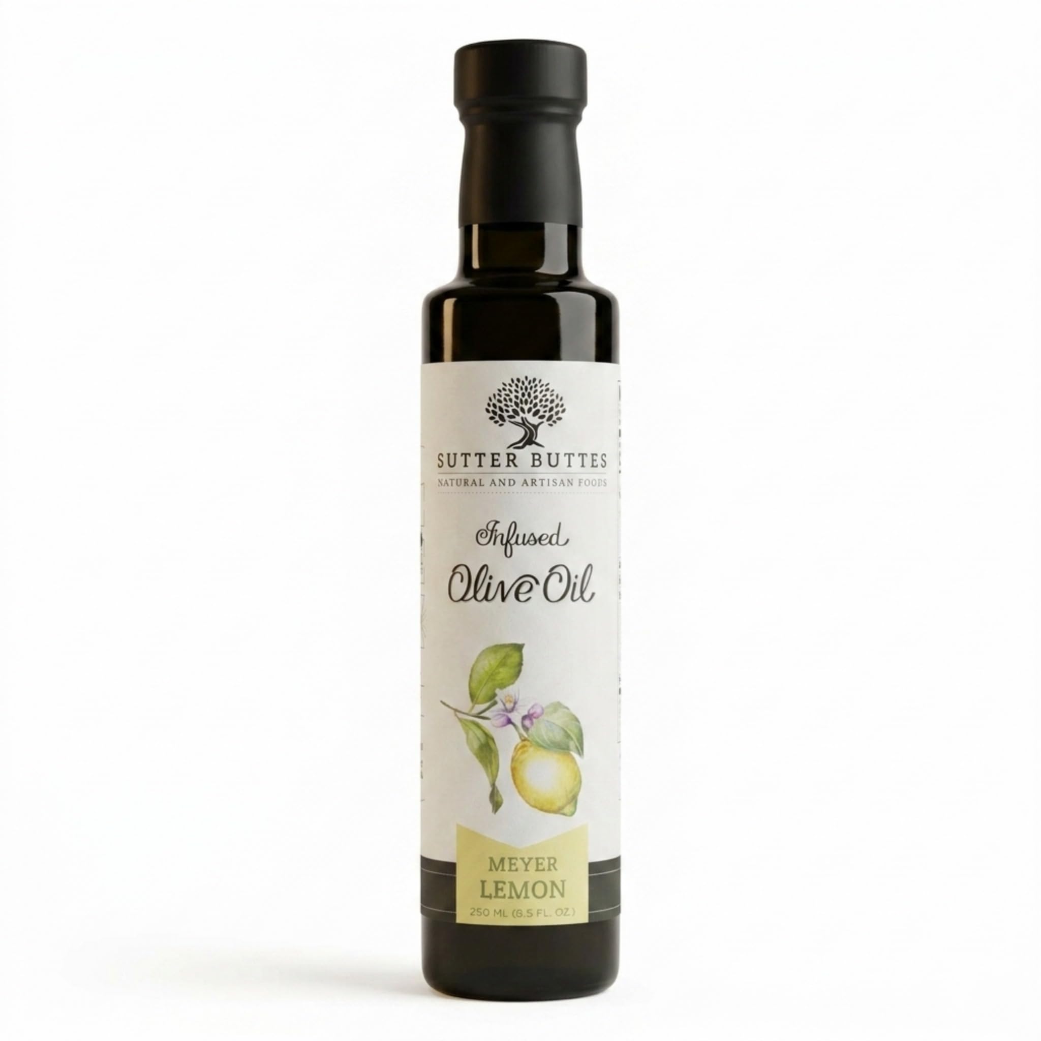 Sutter Buttes front bottle showing Meyer Lemon label and bright garnish benefit