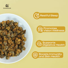 Suwirun dried chrysanthemum flowers detail showing natural blossoms and fresh aroma