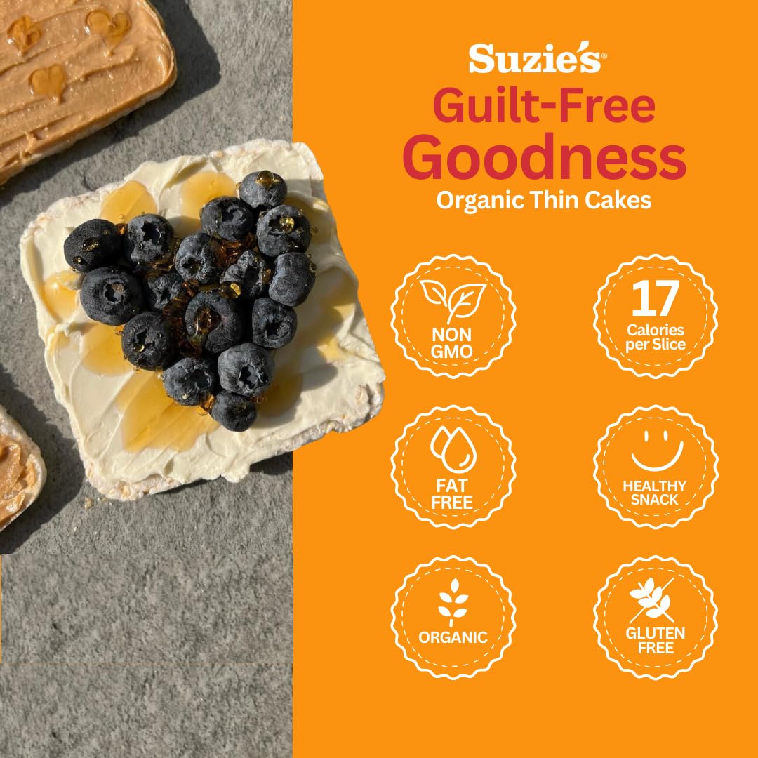 SUZIE'S corn cake thin held in hand to show size and portion control benefit