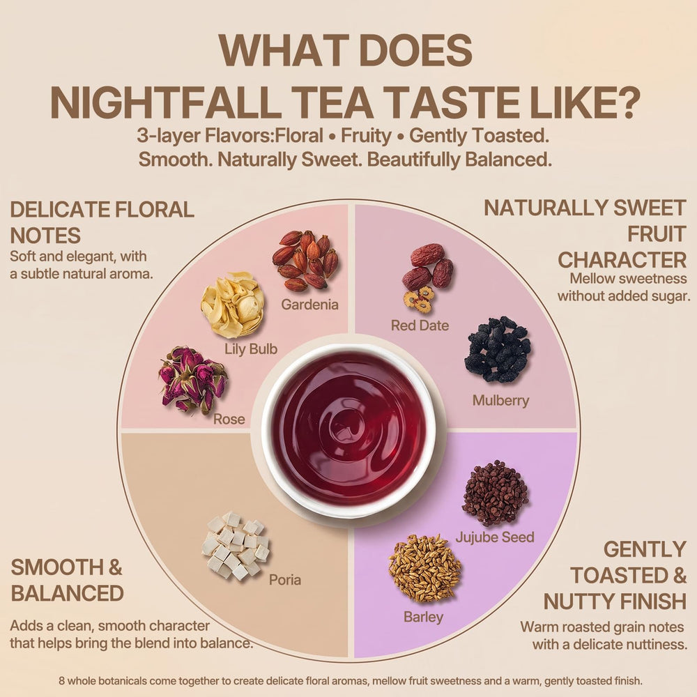 SVEYN brewed cup of Nightfall tea displaying calming amber color