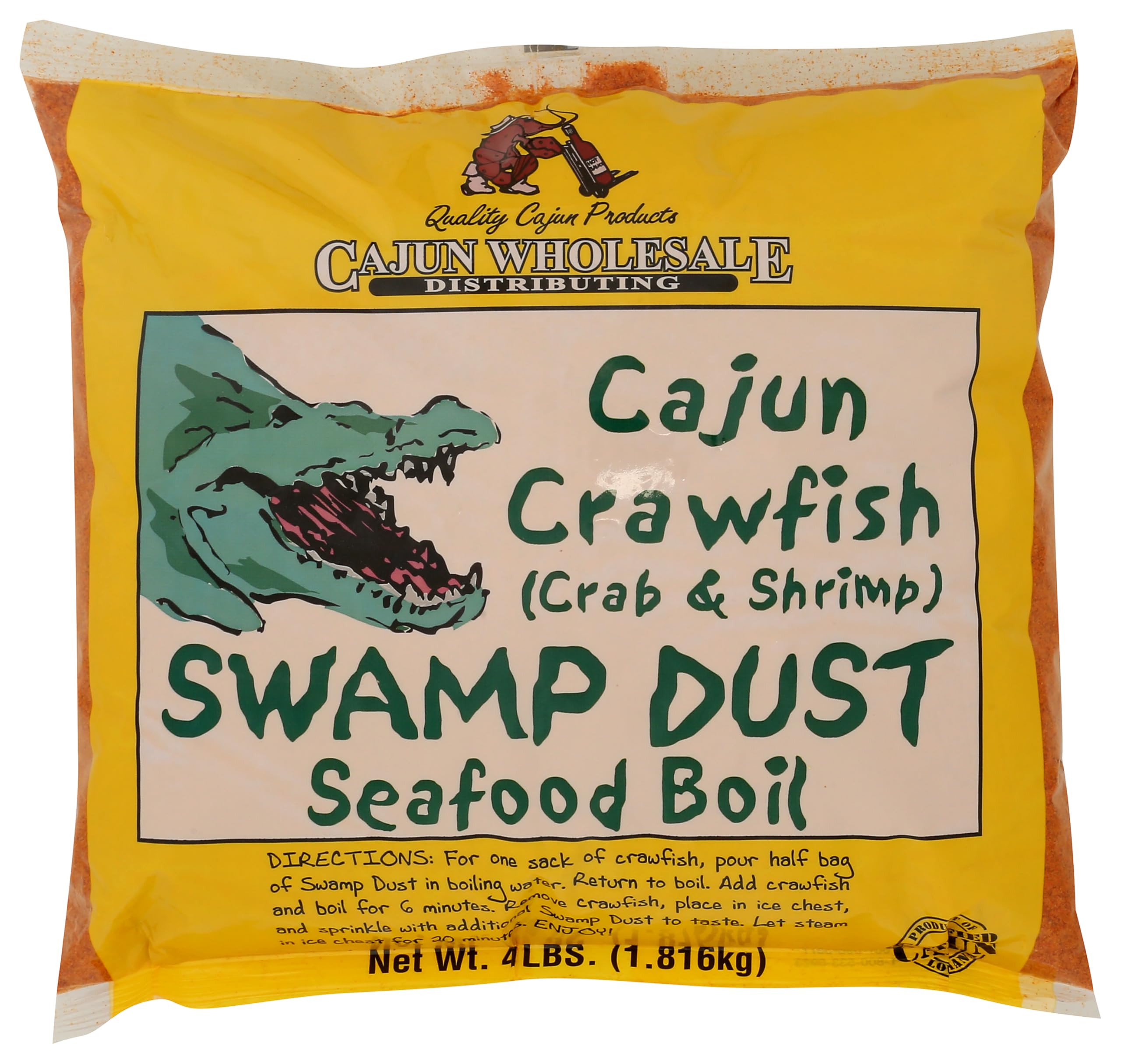 Swamp Dust 4LB front bag showing brand and seasoning blend for flavorful boils