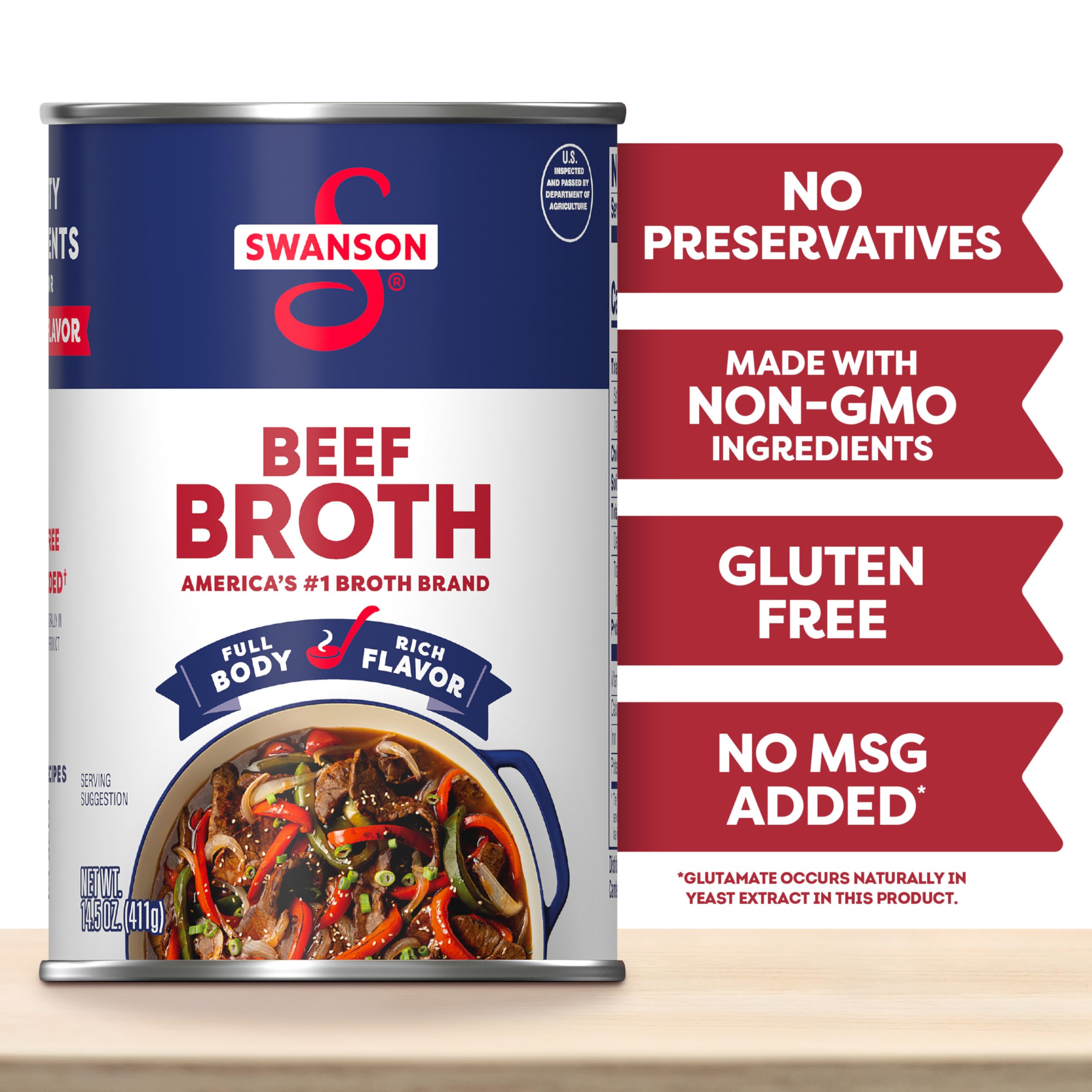 Close-up of Swanson beef broth surface highlighting rich, savory texture