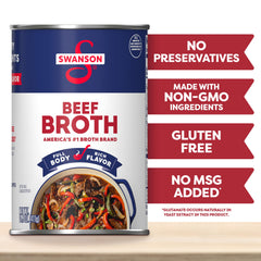 Close-up of Swanson beef broth surface highlighting rich, savory texture
