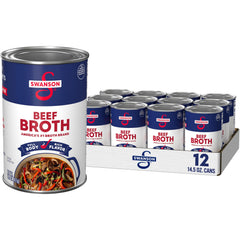 Swanson can front view showing label and convenient pantry-ready beef broth