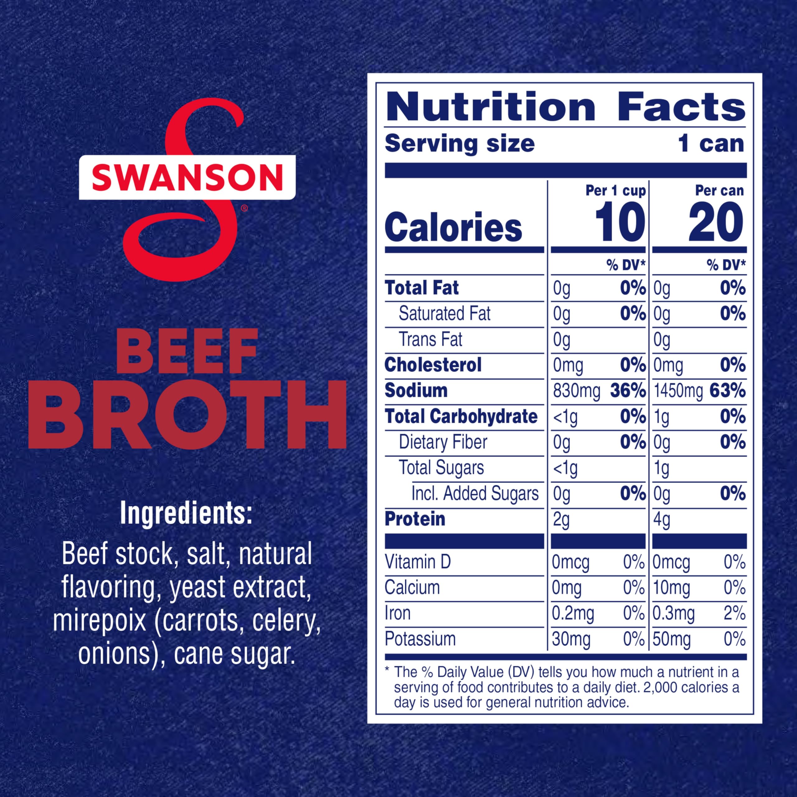 Swanson can opened at top with visible broth illustrating easy use
