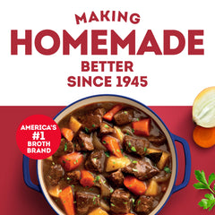 Swanson broth pouring into saucepan to enrich soups and sauces