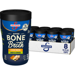 Swanson front package showing ginger turmeric and cup, highlights convenience
